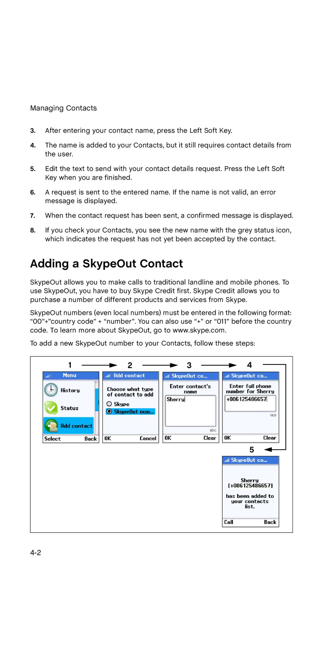 SMC Networks WSKP100 manual Adding a SkypeOut Contact, Managing Contacts 