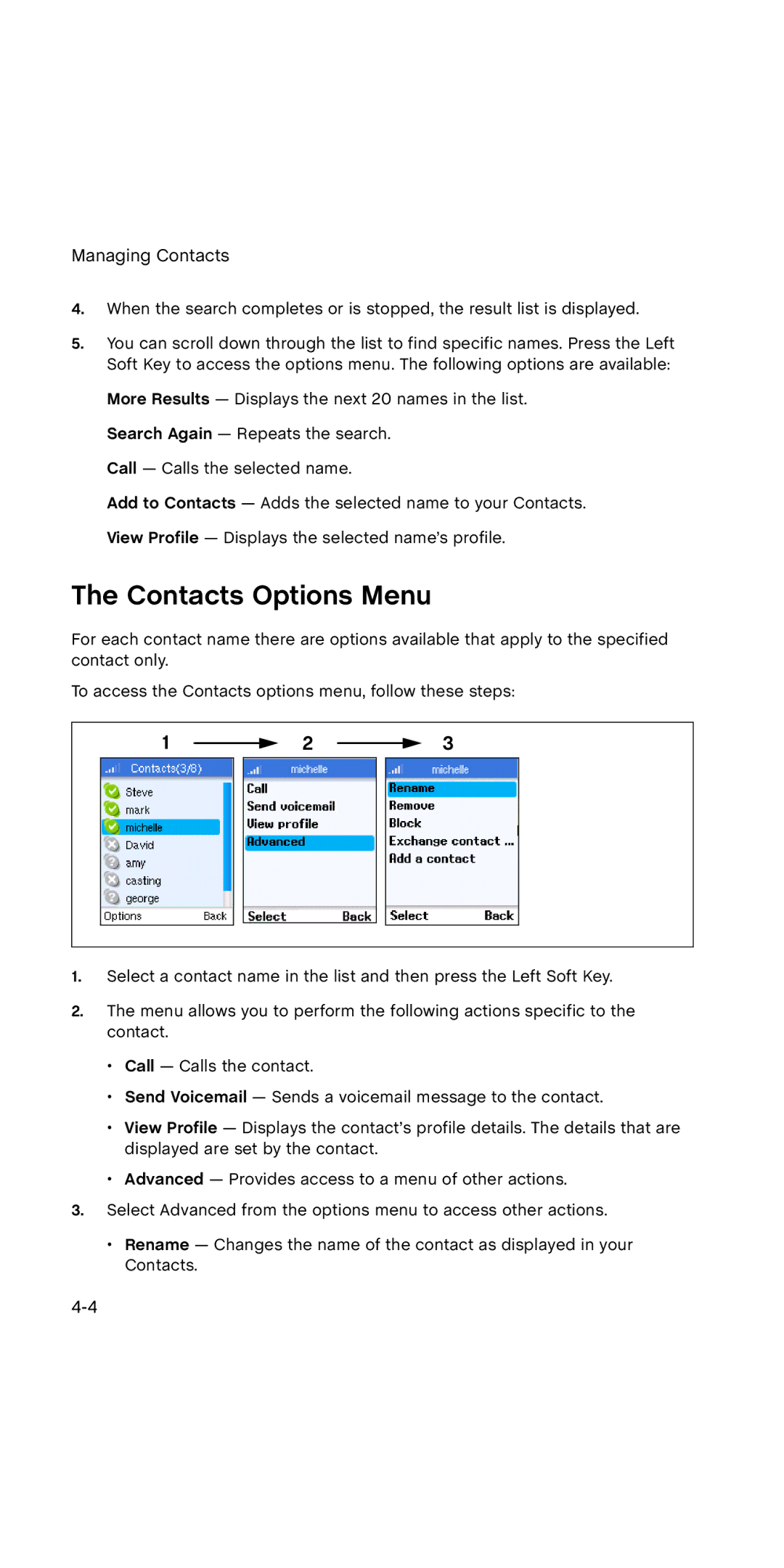 SMC Networks WSKP100 manual Contacts Options Menu 