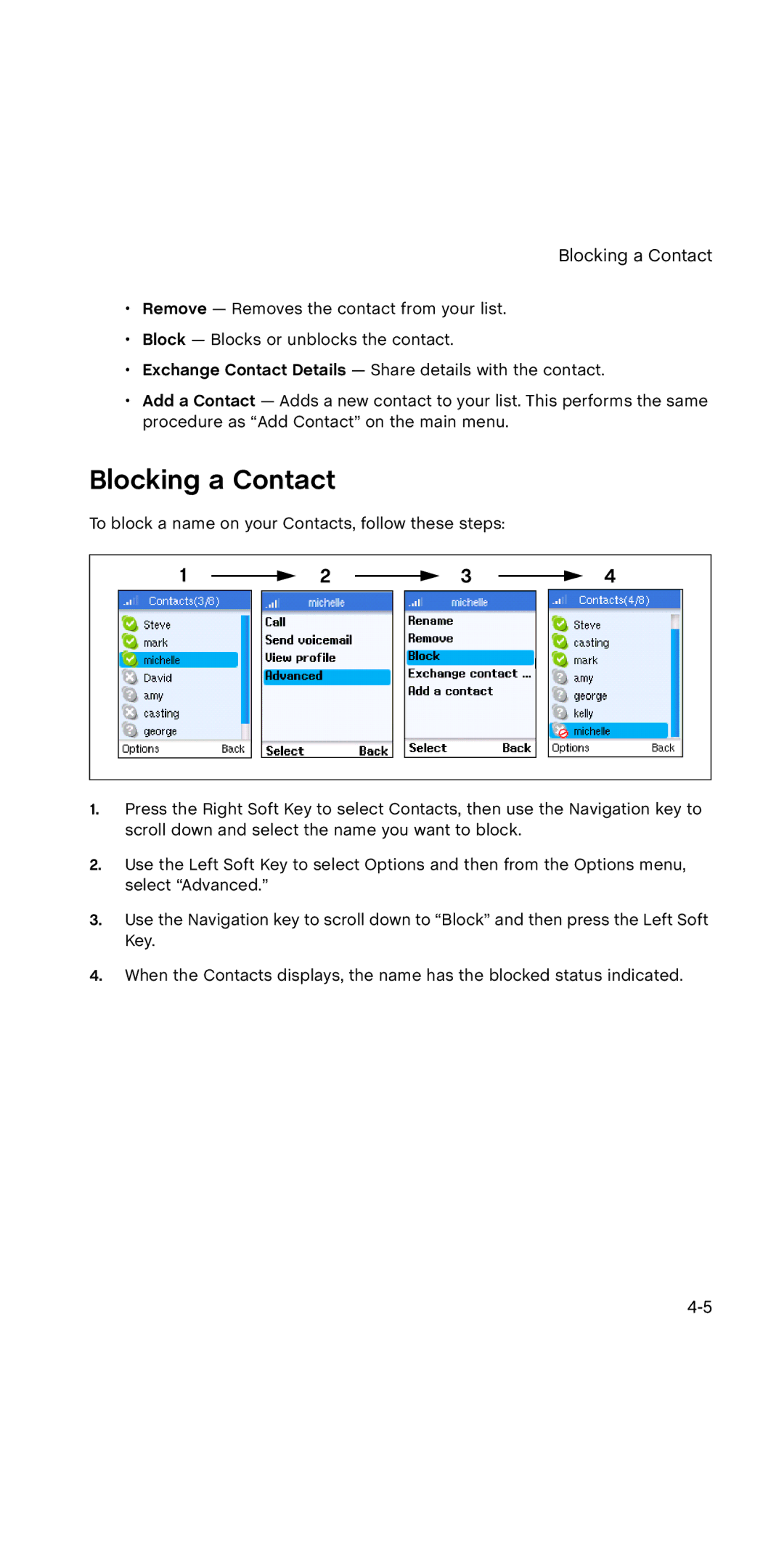 SMC Networks WSKP100 manual Blocking a Contact 