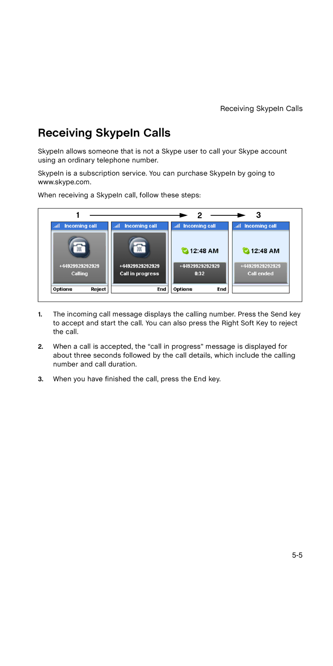 SMC Networks WSKP100 manual Receiving SkypeIn Calls 