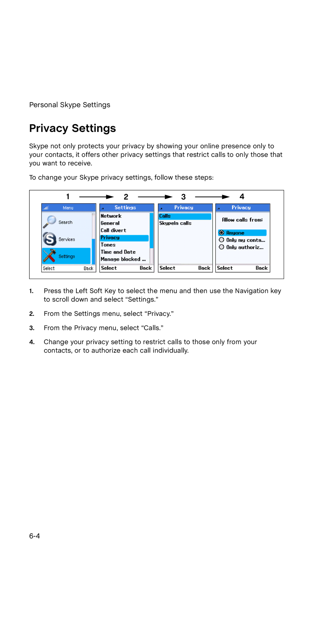 SMC Networks WSKP100 manual Privacy Settings 