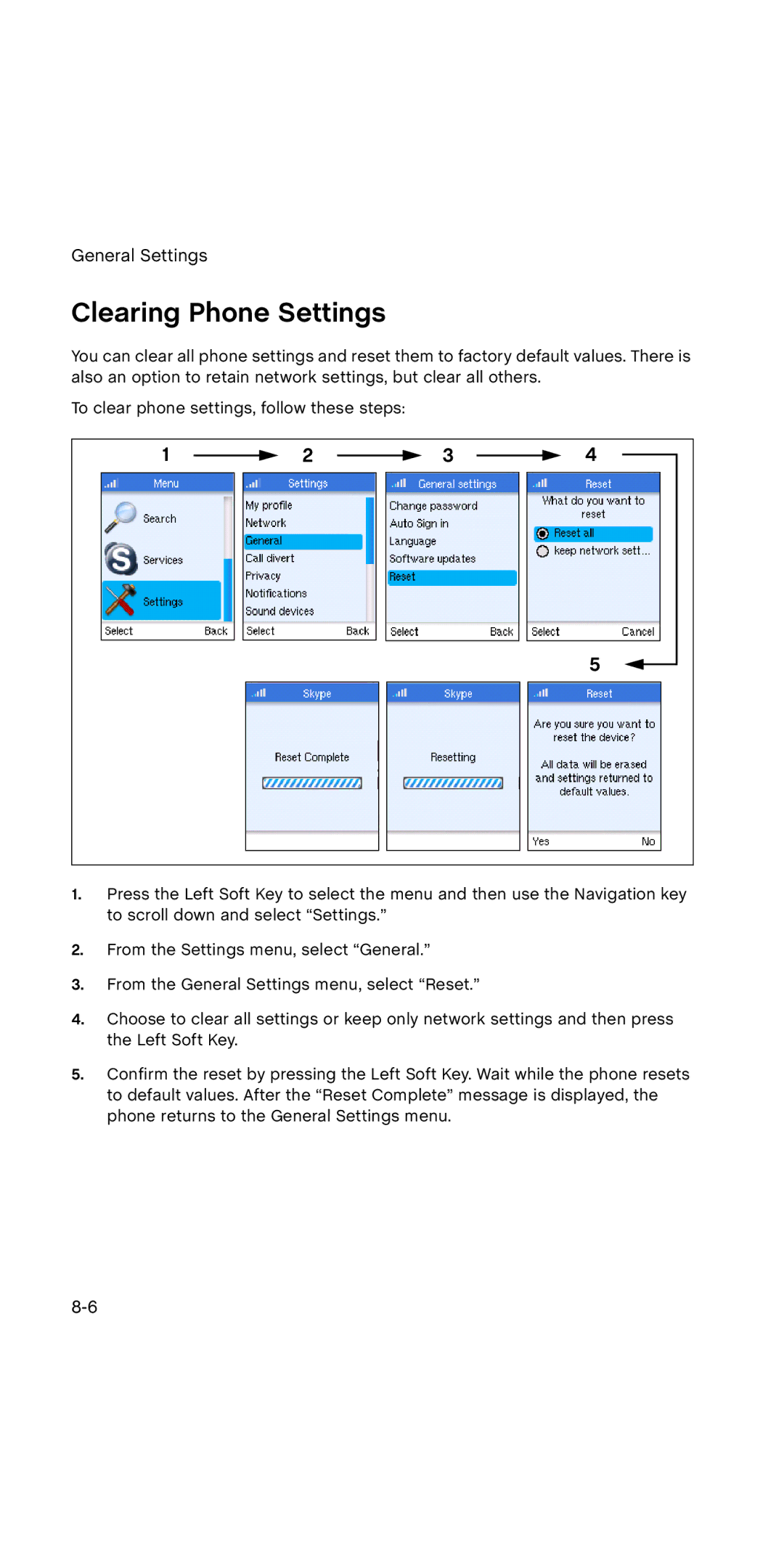 SMC Networks WSKP100 manual Clearing Phone Settings 