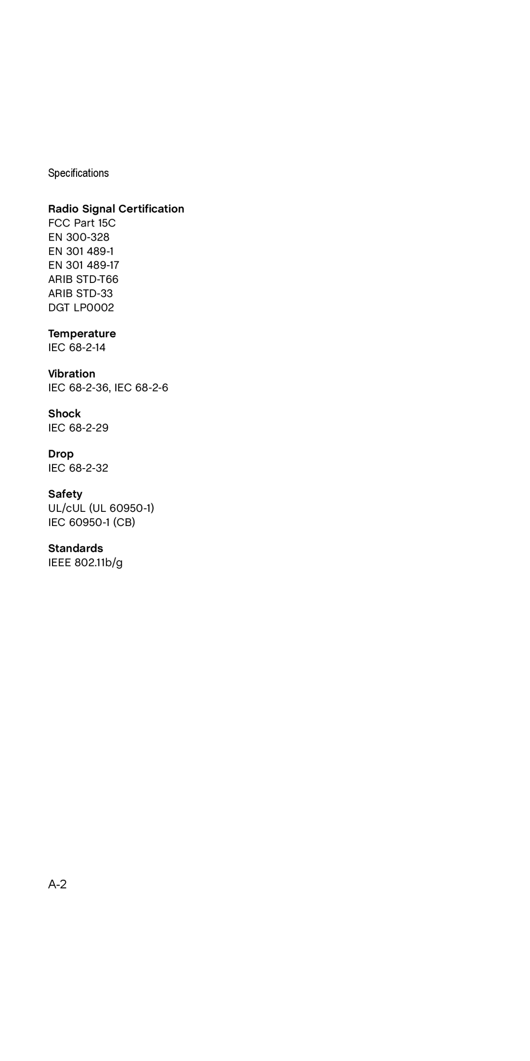 SMC Networks WSKP100 manual Radio Signal Certification, Vibration, Shock, Drop, Safety, Standards 