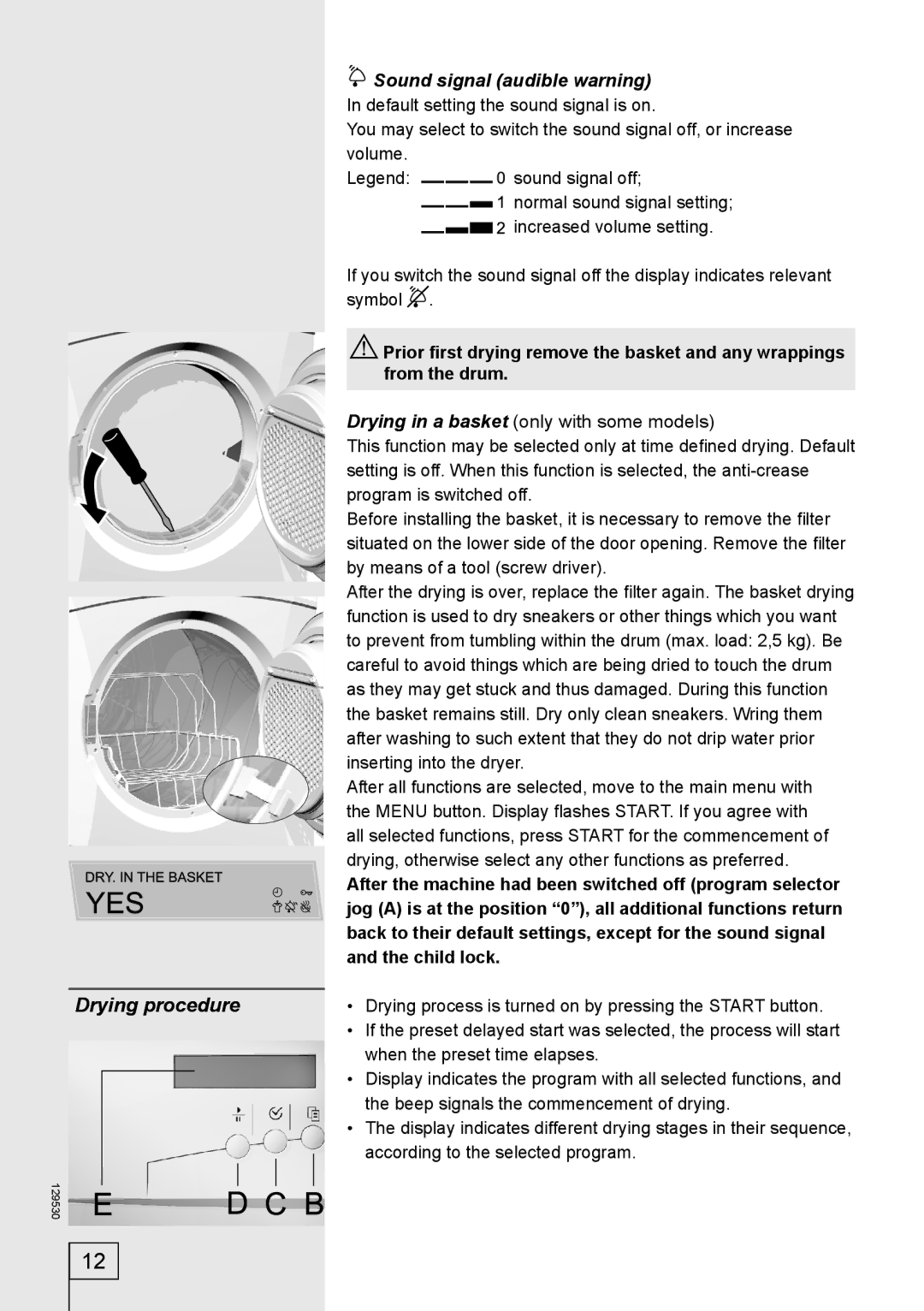 Smeg 129530 manual Sound signal audible warning 