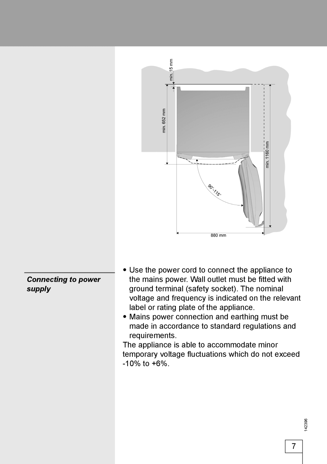 Smeg 142396 manual Connecting to power, Supply 