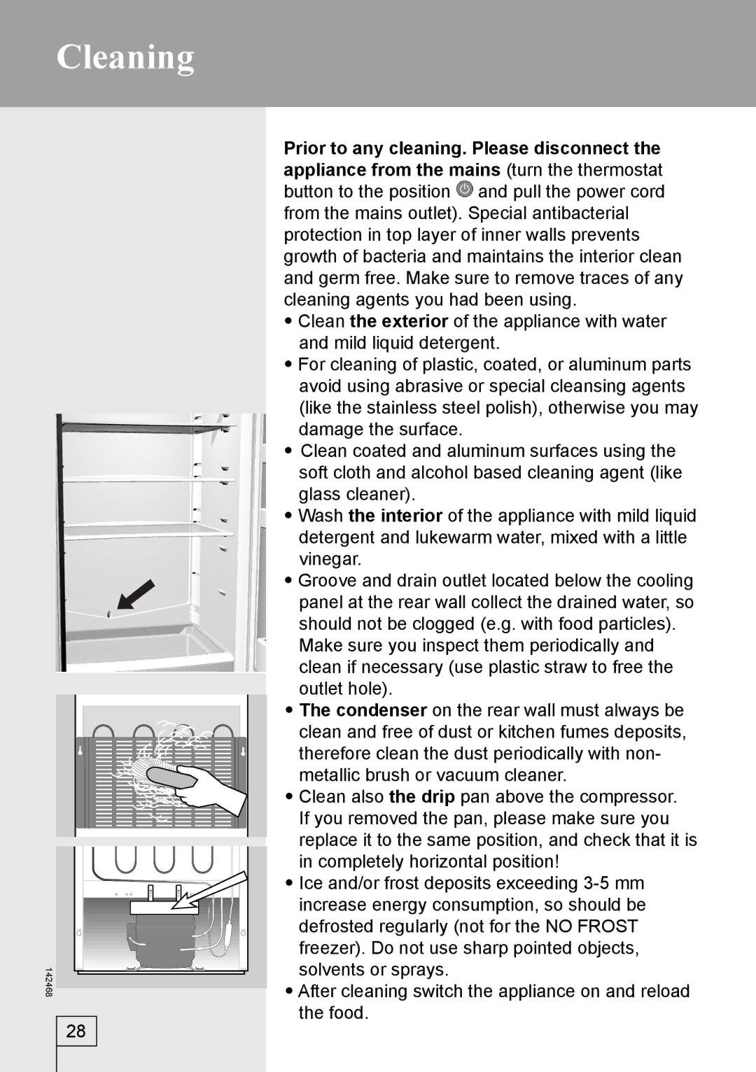 Smeg 142468 manual Cleaning 