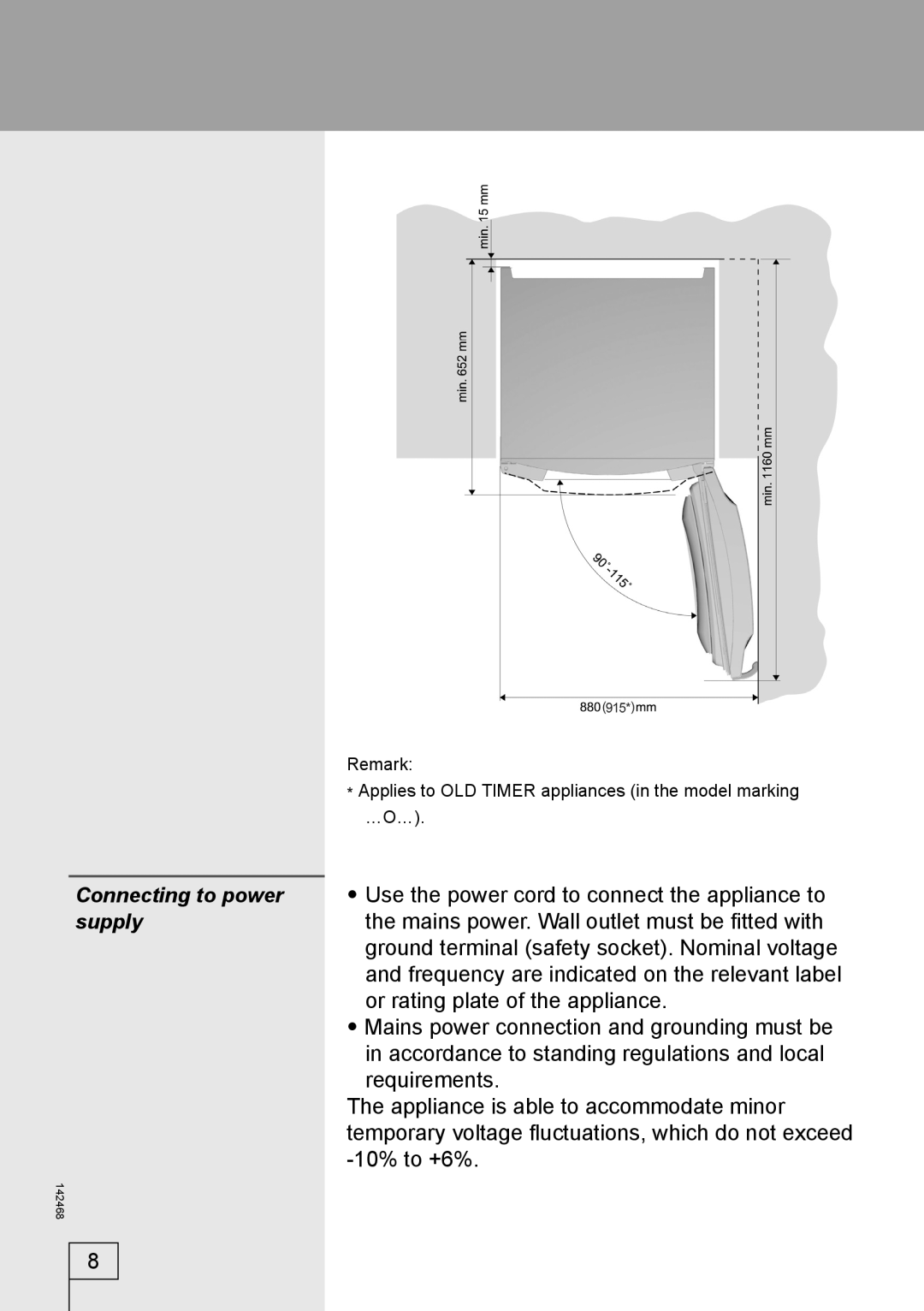 Smeg 142468 manual Connecting to power, Supply 