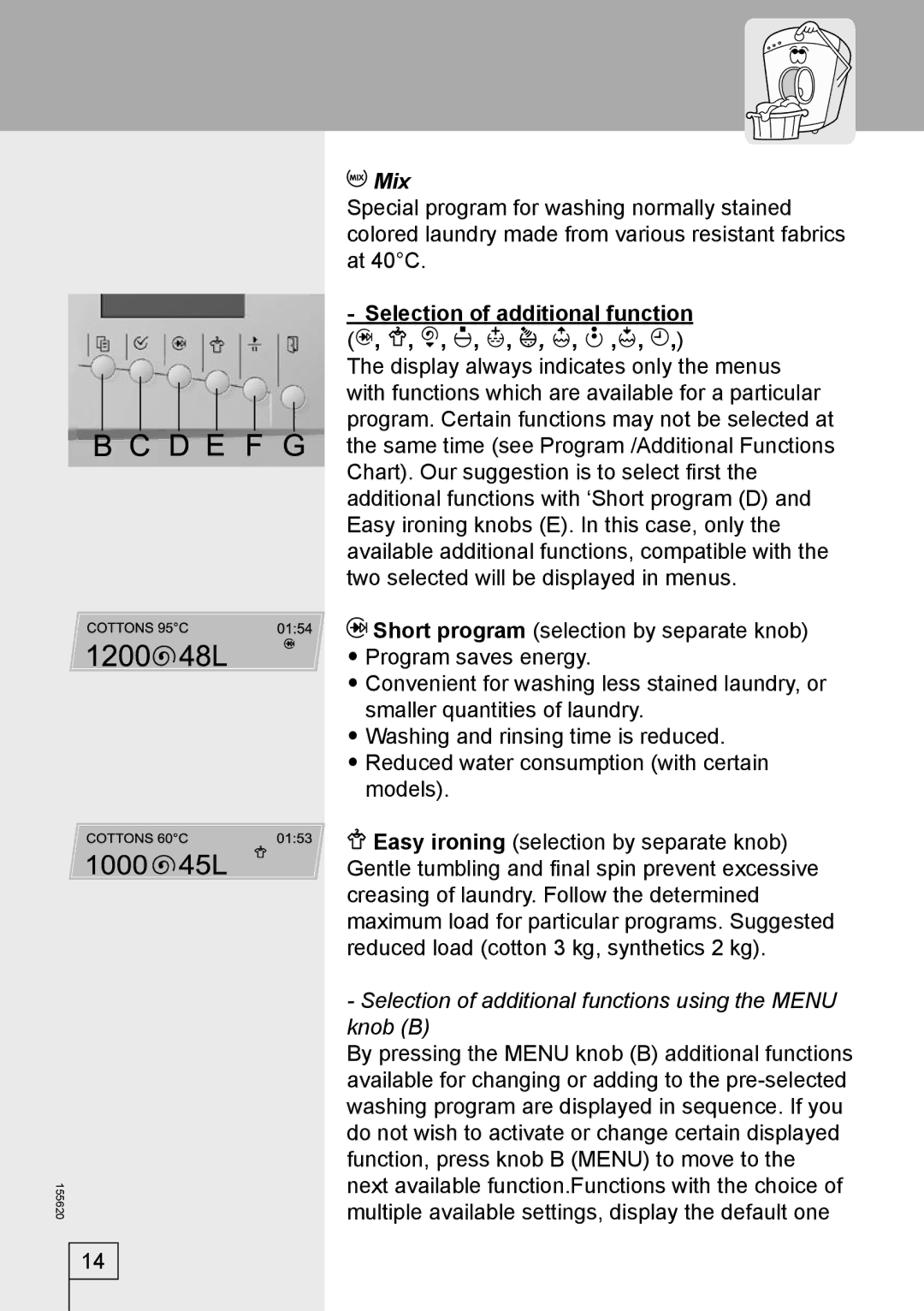 Smeg 155620 manual Mix, Selection of additional function 