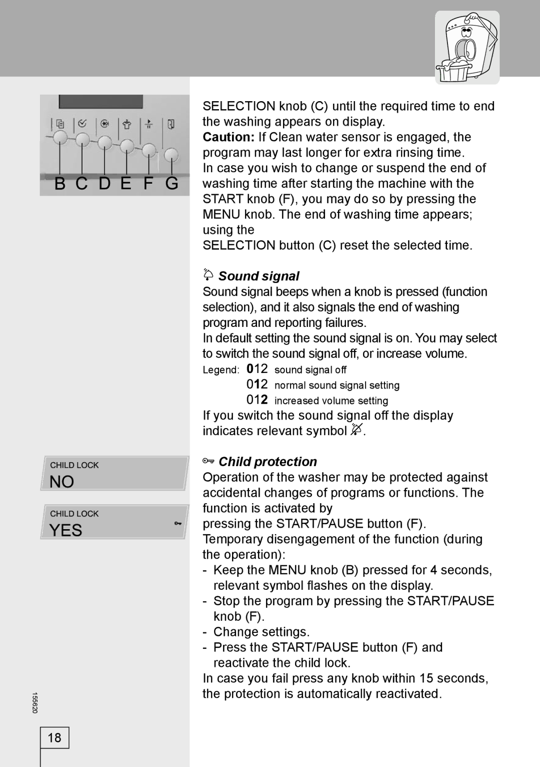 Smeg 155620 manual Sound signal, Child protection 