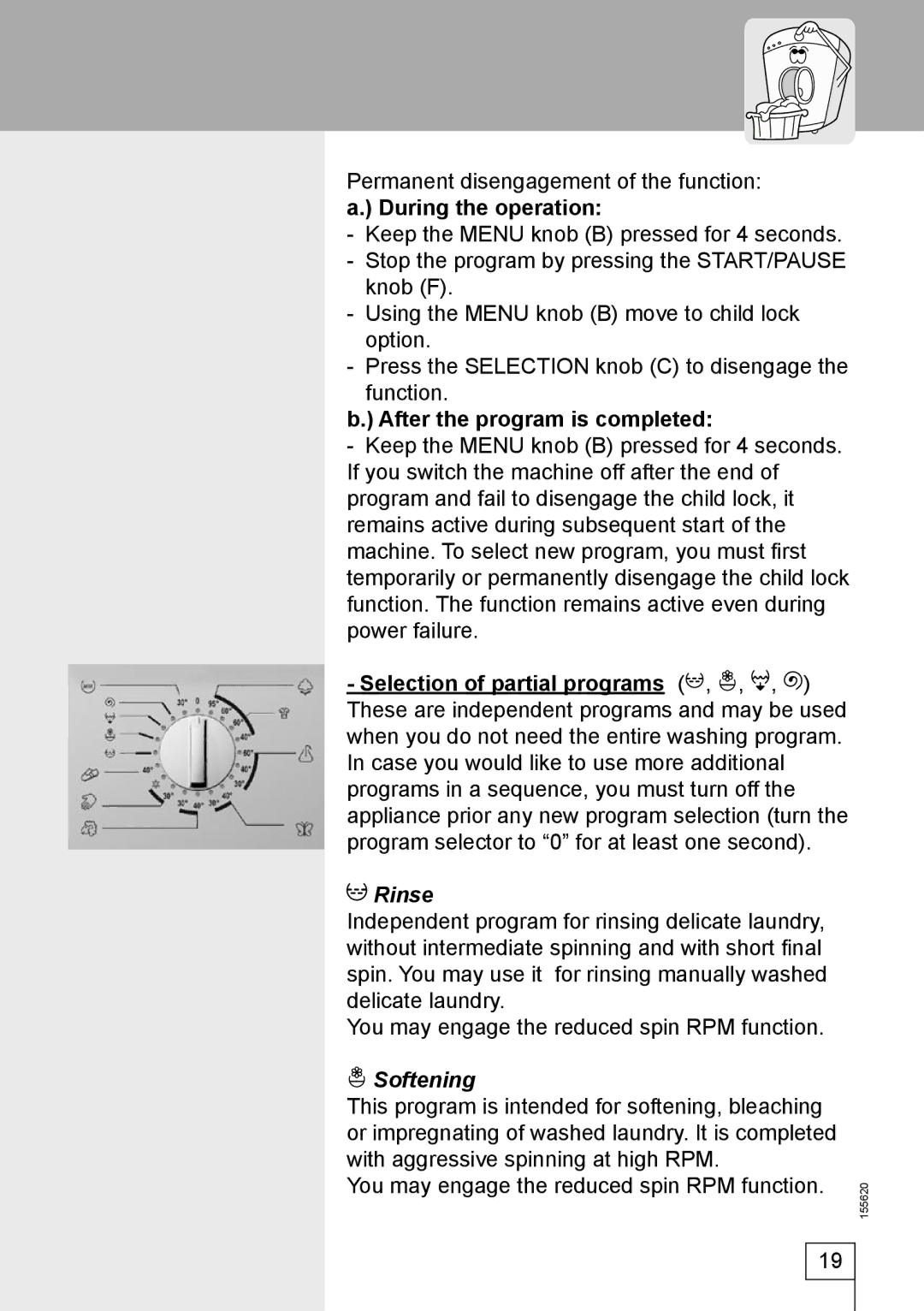 Smeg 155620 manual After the program is completed, Rinse, Softening 