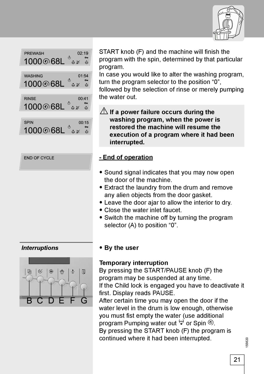 Smeg 155620 manual By the user, Interruptions, Temporary interruption 