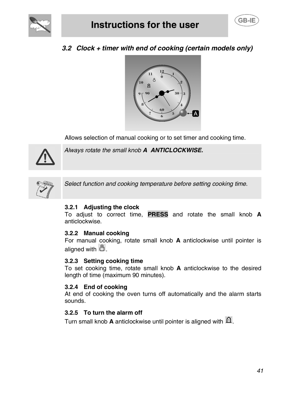 Smeg 166PZ-5 manual Clock + timer with end of cooking certain models only 