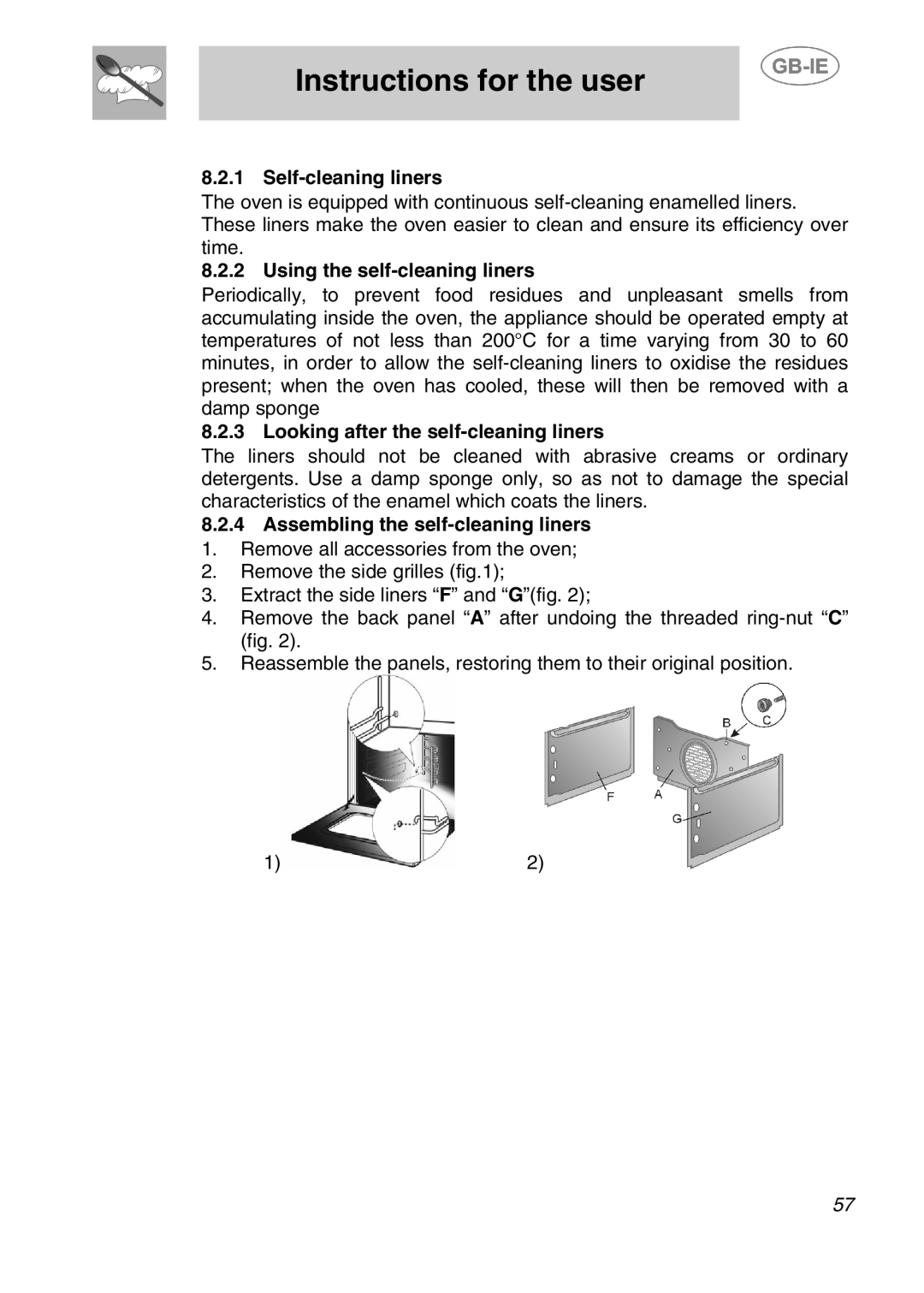 Smeg 166PZ-5 manual Self-cleaning liners, Using the self-cleaning liners, Looking after the self-cleaning liners 