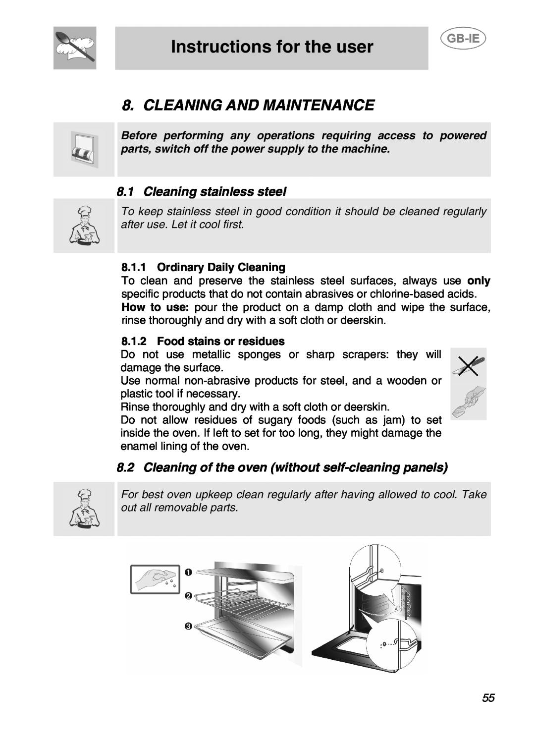 Smeg 166PZ-5 manual Cleaning And Maintenance, Cleaning stainless steel, Instructions for the user, Ordinary Daily Cleaning 