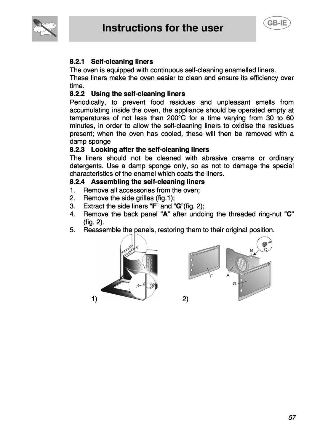 Smeg 166PZ-5 manual Instructions for the user, Self-cleaningliners, Using the self-cleaningliners 