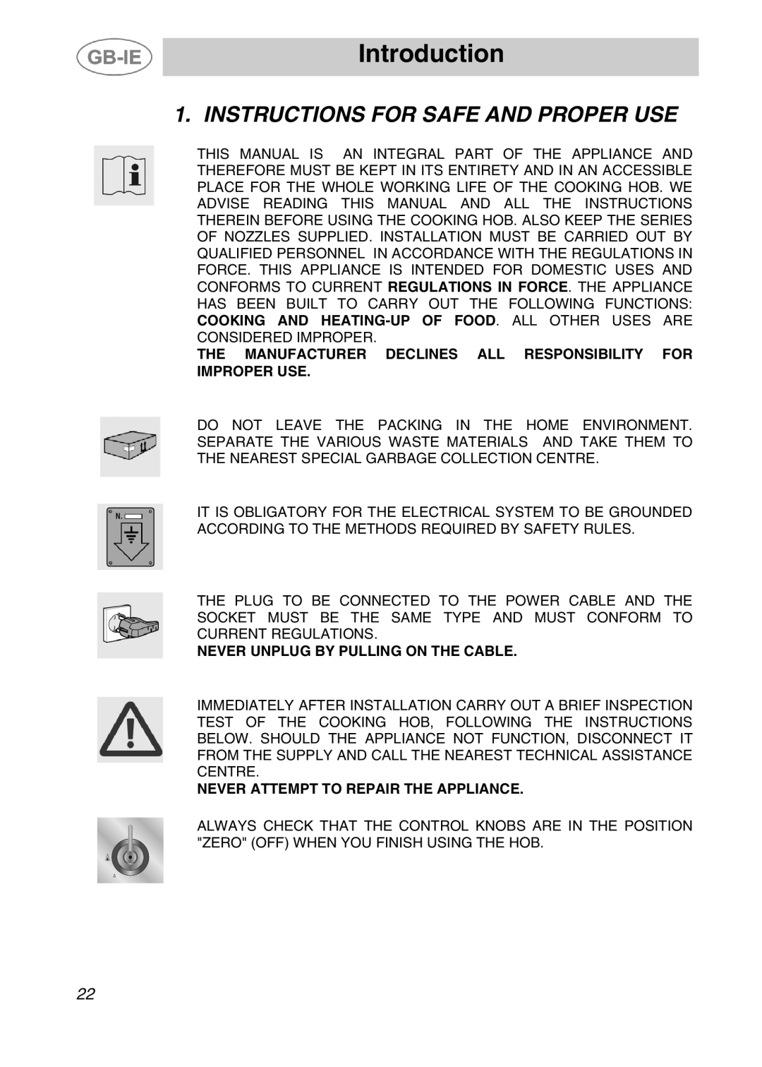 Smeg 3EM-375B, 3EM-375N, 3EM-374B, 3EM-374N manual Introduction, Instructions for Safe and Proper USE 