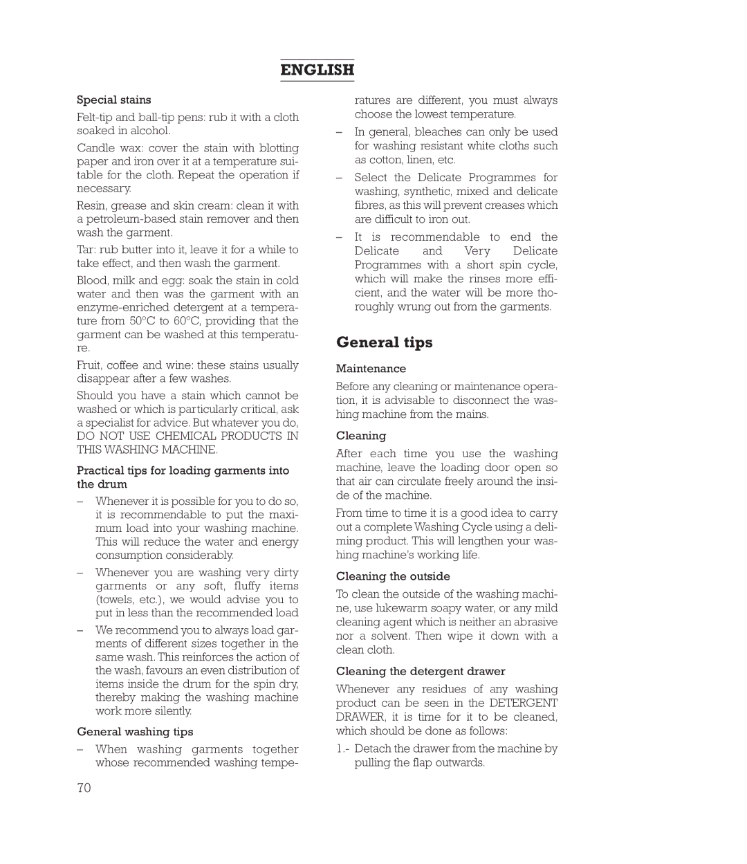 Smeg 43CT1 manual General tips, Practical tips for loading garments into the drum 