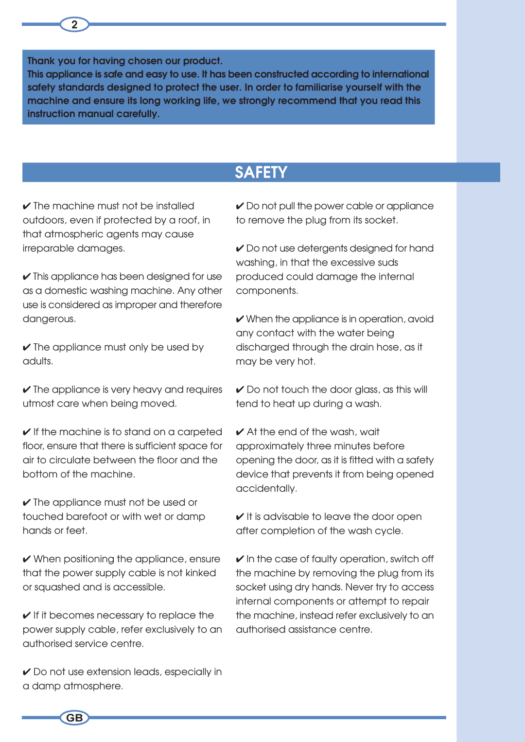 Smeg 633ST manual Safety 