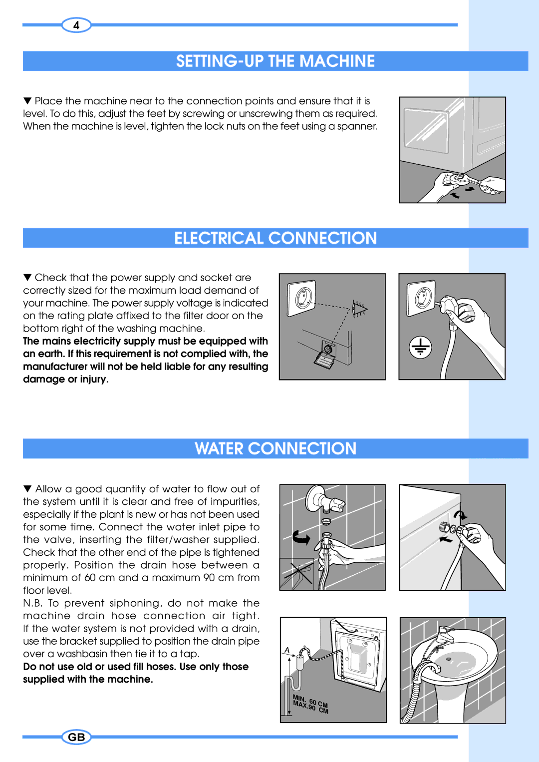 Smeg 633ST manual SETTING-UP the Machine, Electrical Connection, Water Connection 