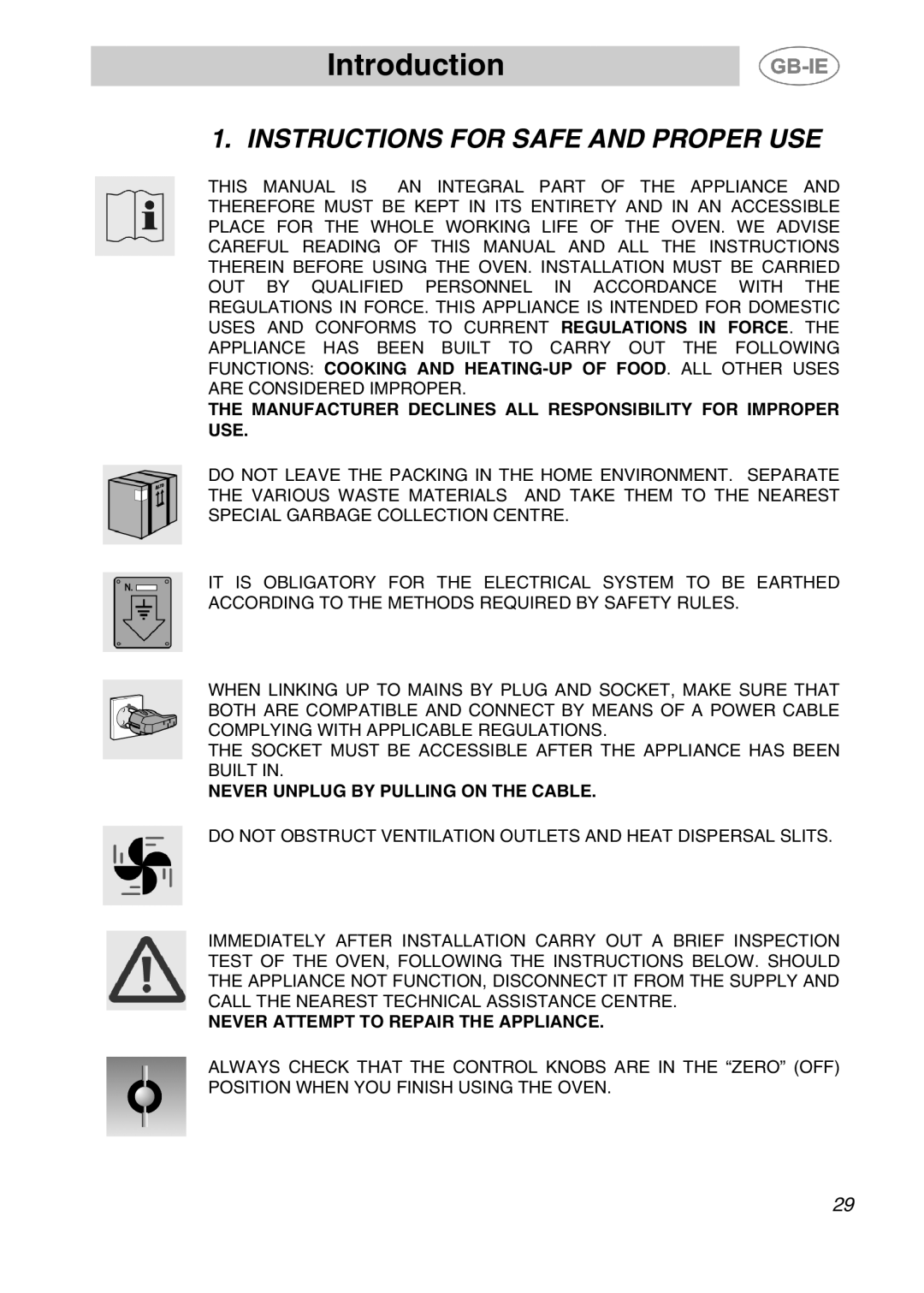 Smeg 910TB000, 910TB124 manual Introduction, Instructions for Safe and Proper USE 