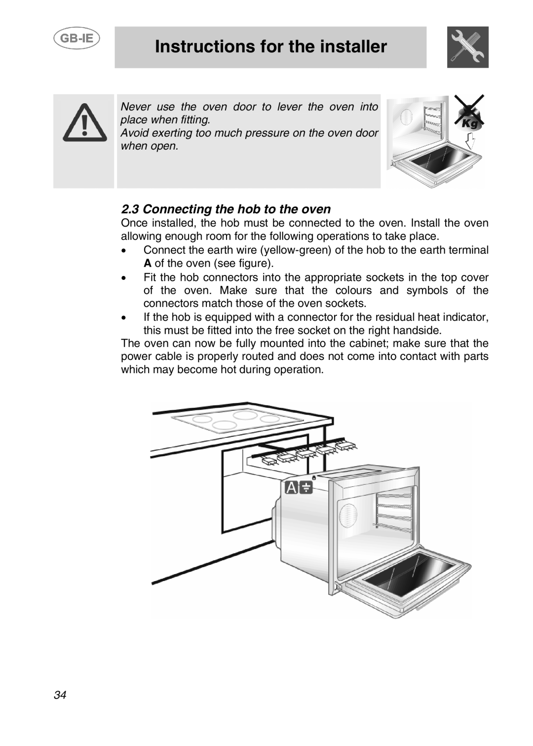 Smeg 910TB124, 910TB000 manual Connecting the hob to the oven 