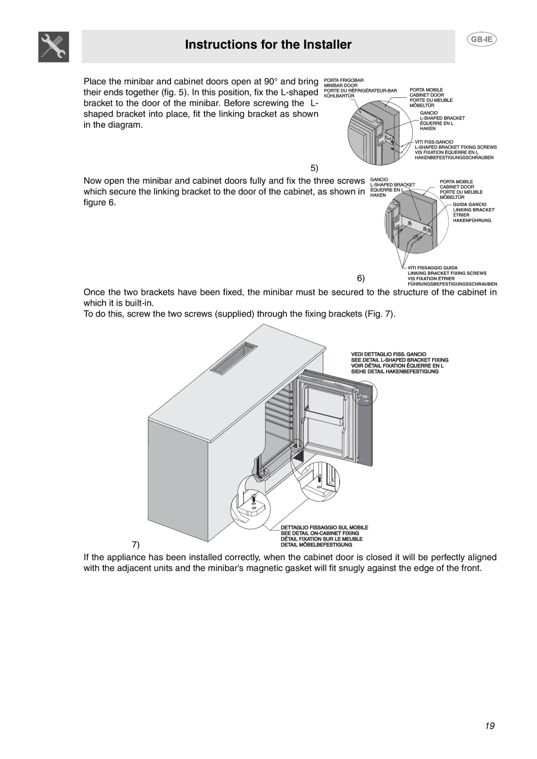 Smeg 914773118 manual Instructions for the Installer 