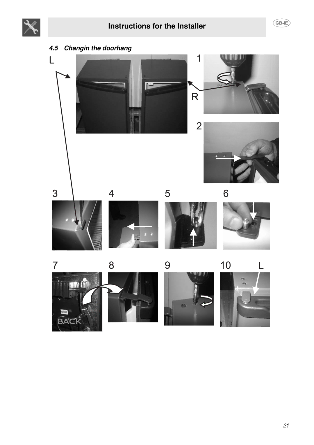 Smeg 914773118 manual Changin the doorhang 