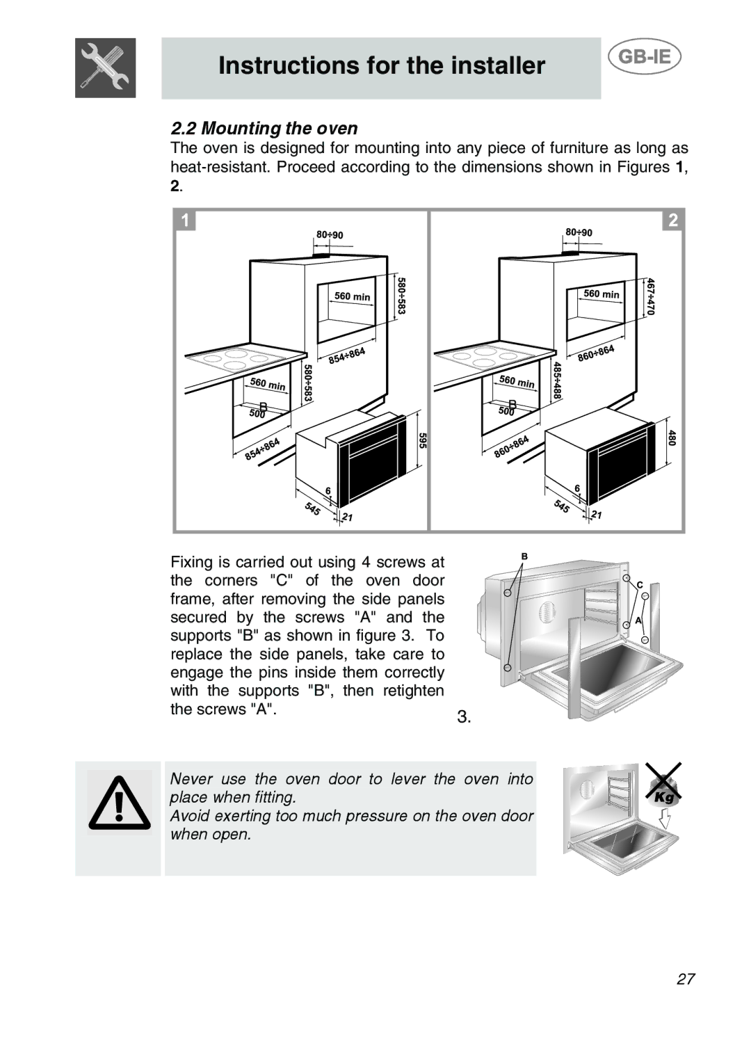 Smeg 9FBYON manual Mounting the oven 