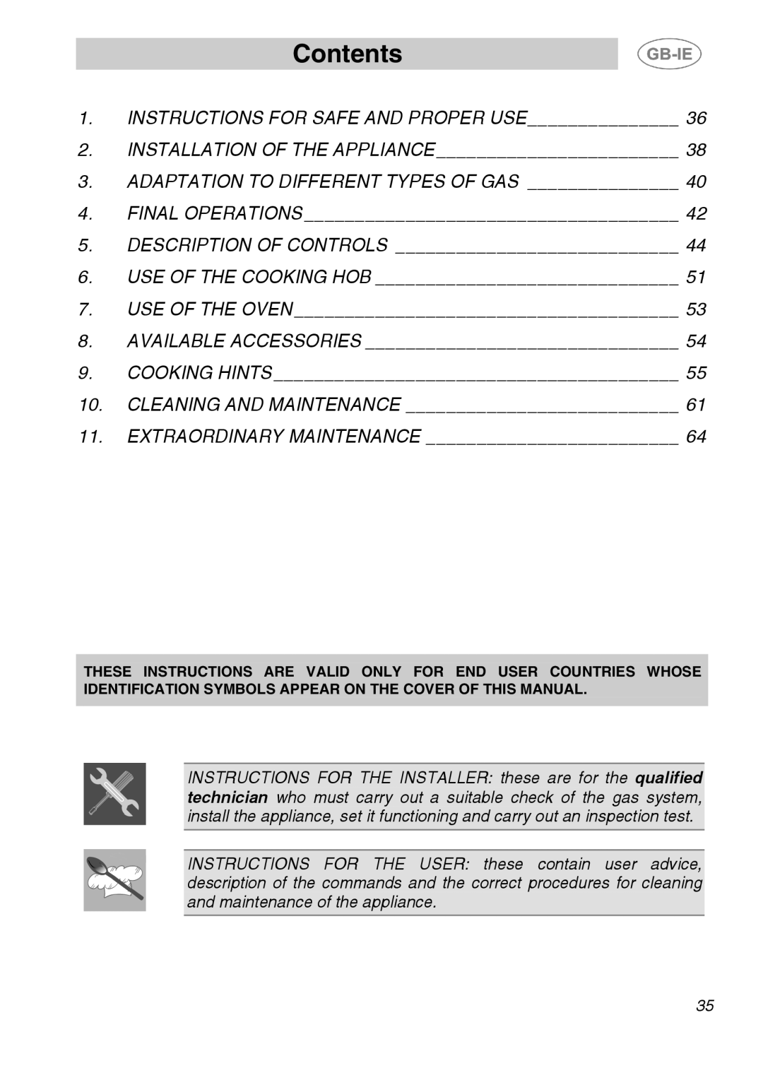 Smeg A1-2SE manual Contents 