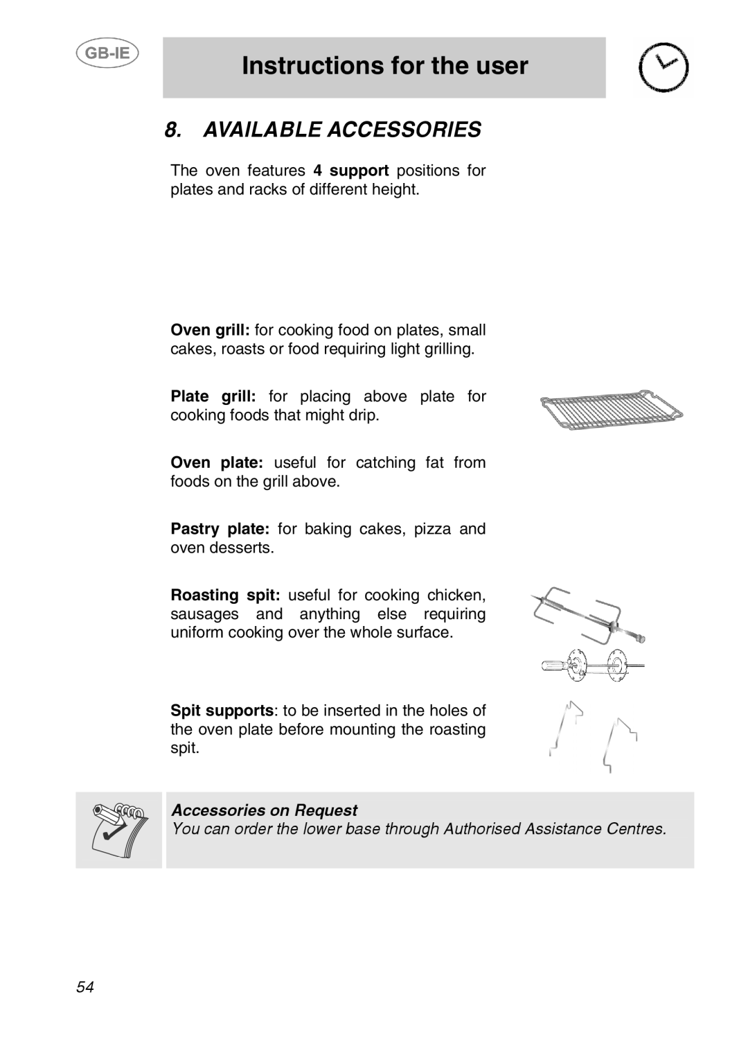 Smeg A1-2SE manual Available Accessories 