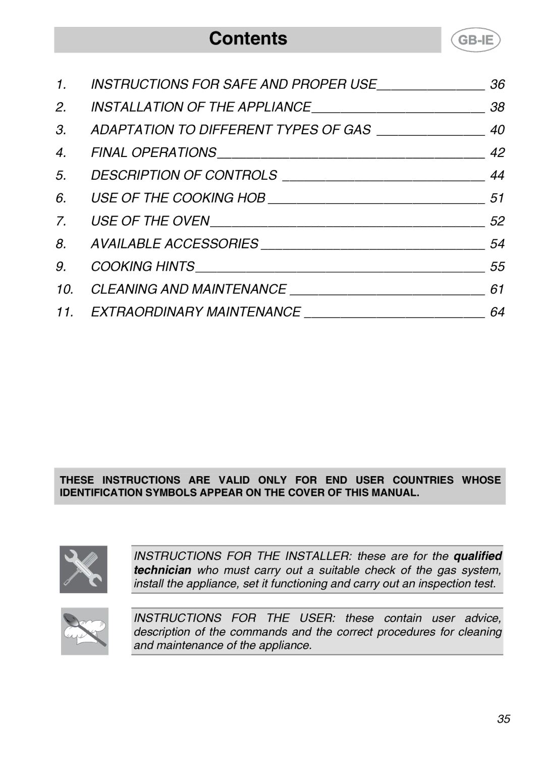 Smeg A1-6 manual Contents 