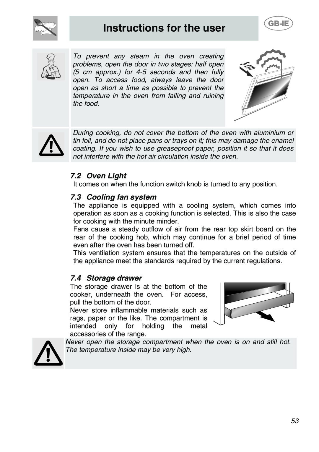 Smeg A1-6 manual Oven Light, Cooling fan system, Storage drawer 