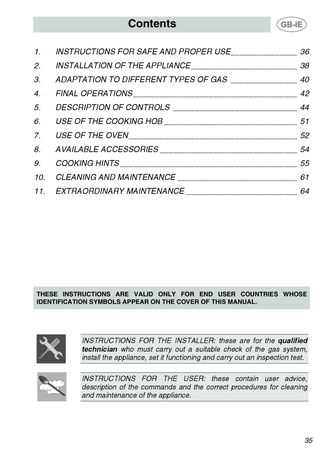 Smeg A1-6 manual Contents 