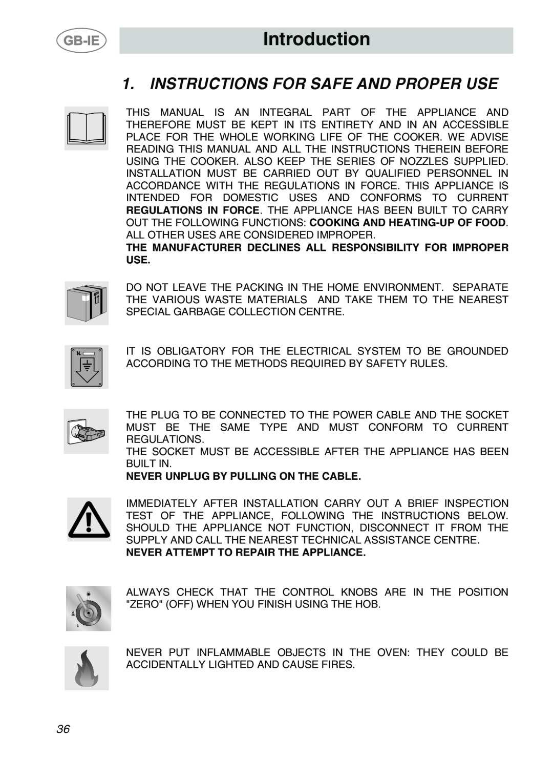 Smeg A1-6 manual Introduction, Instructions For Safe And Proper Use, Never Unplug By Pulling On The Cable 