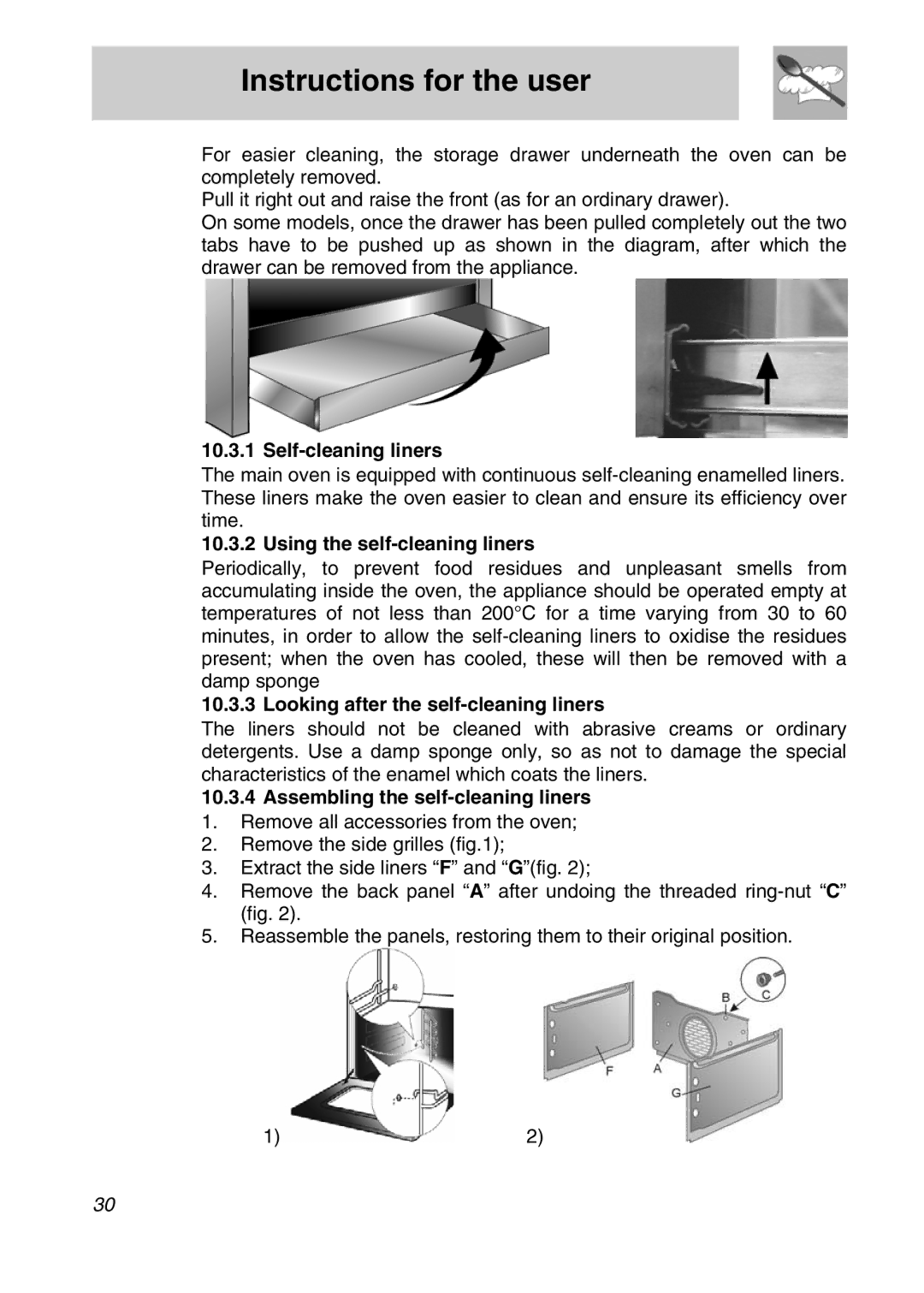 Smeg A11A-5 manual Self-cleaning liners, Using the self-cleaning liners, Looking after the self-cleaning liners 