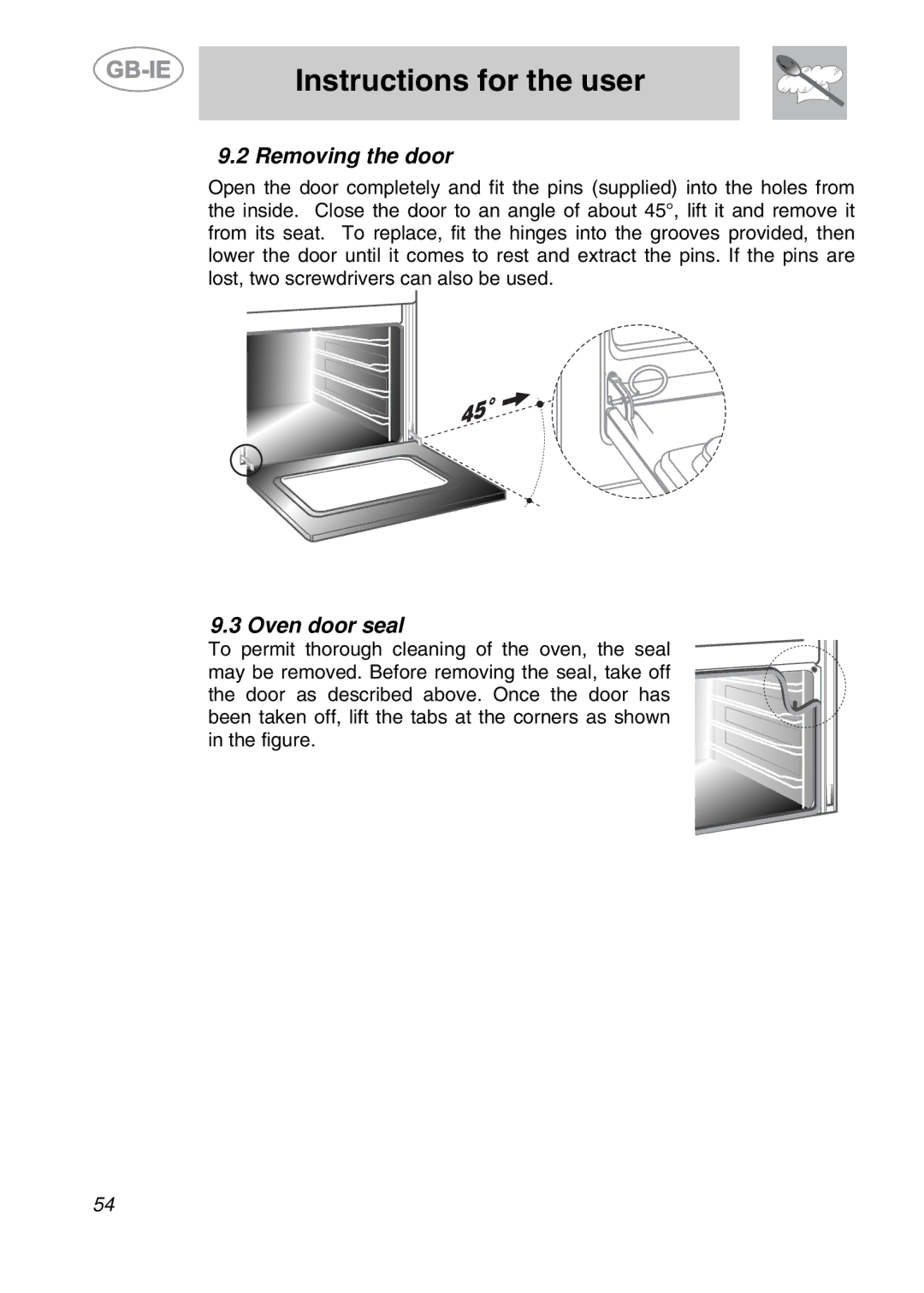 Smeg A11CER-6, A11CER-5 manual Removing the door, Oven door seal 