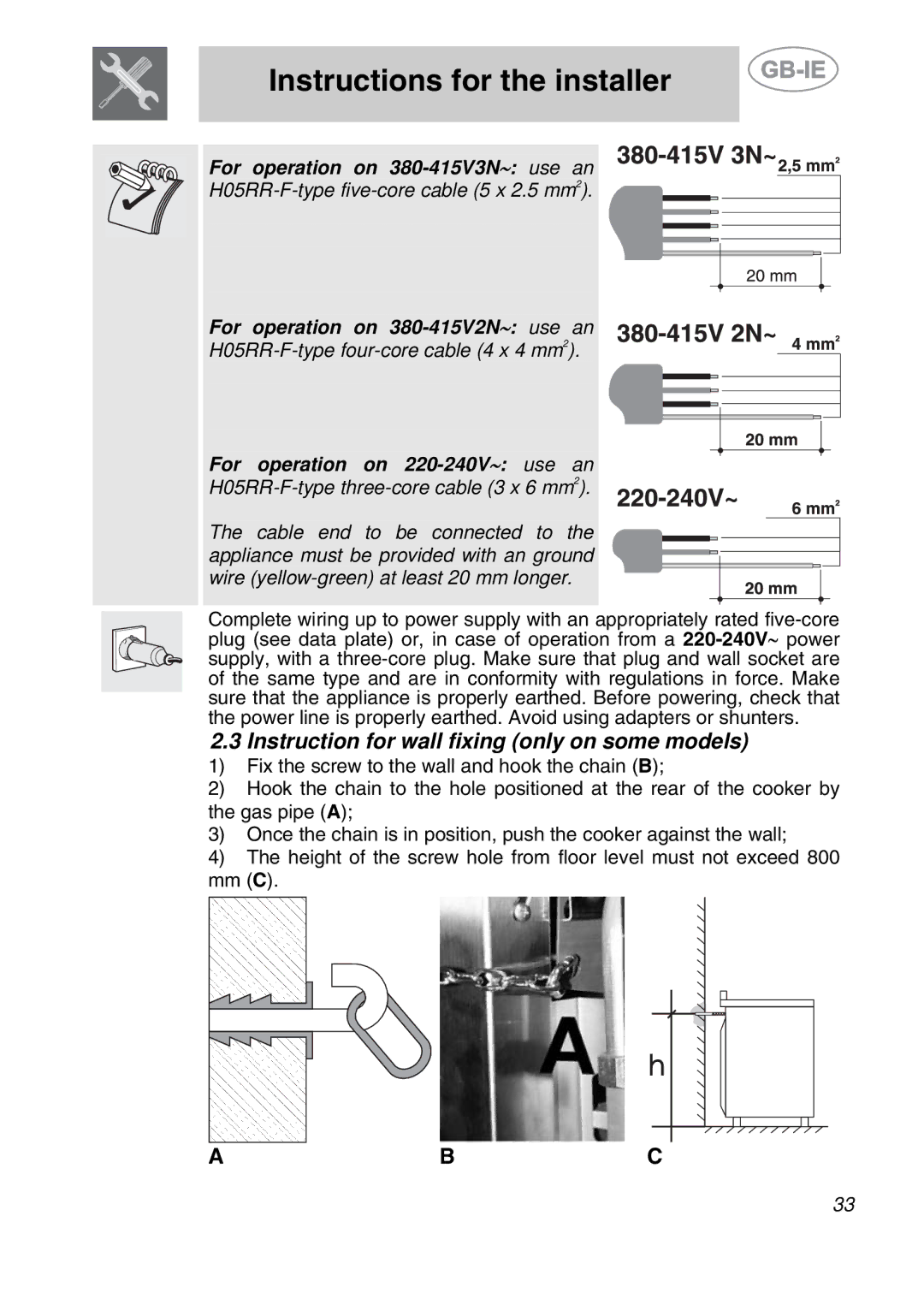 Smeg A11CER-6, A11CER-5 manual Instruction for wall fixing only on some models 