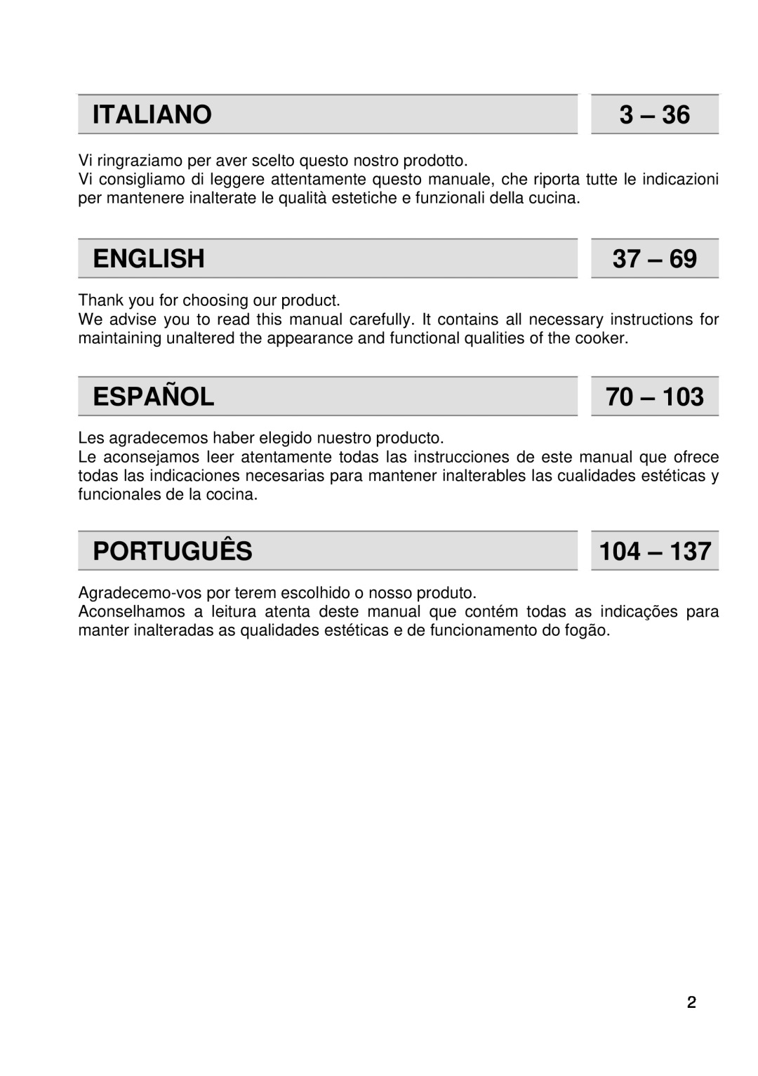 Smeg A1.1K instruction manual Italiano, English, Español, Português, 104 