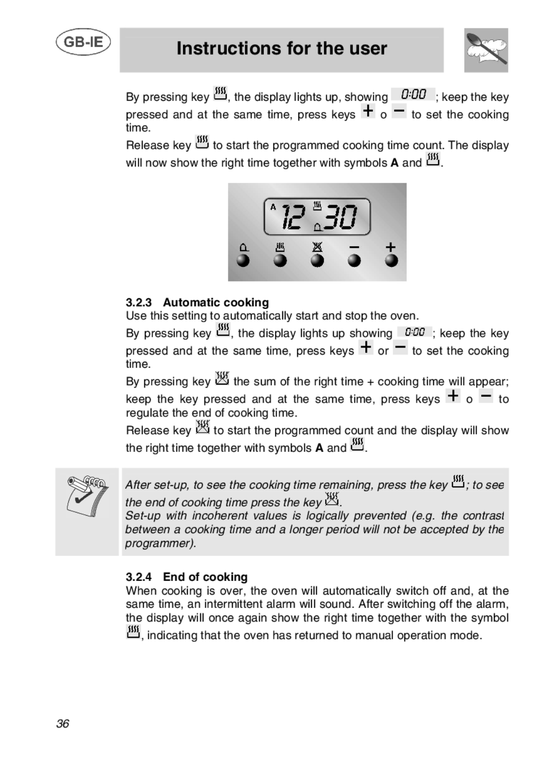 Smeg A1C manual Automatic cooking, End of cooking 