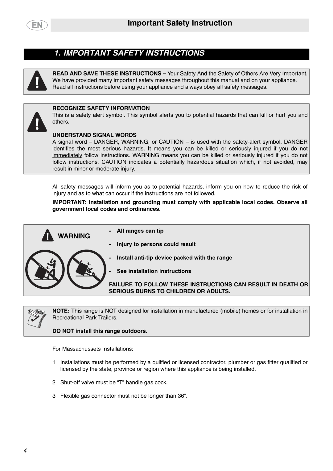 Smeg A1CXU6 important safety instructions Important Safety Instructions 