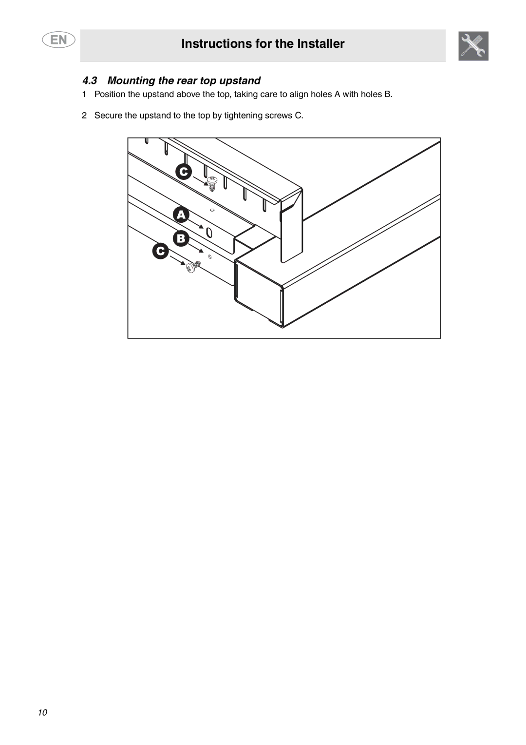 Smeg A1CXU6 important safety instructions Mounting the rear top upstand 