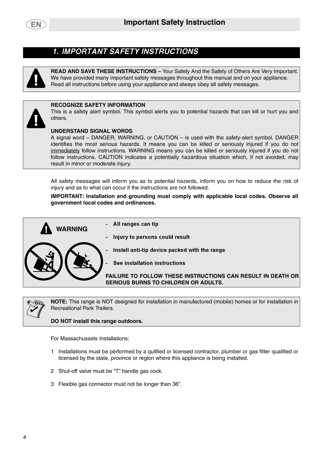 Smeg A1XCU6 important safety instructions Important Safety Instructions 