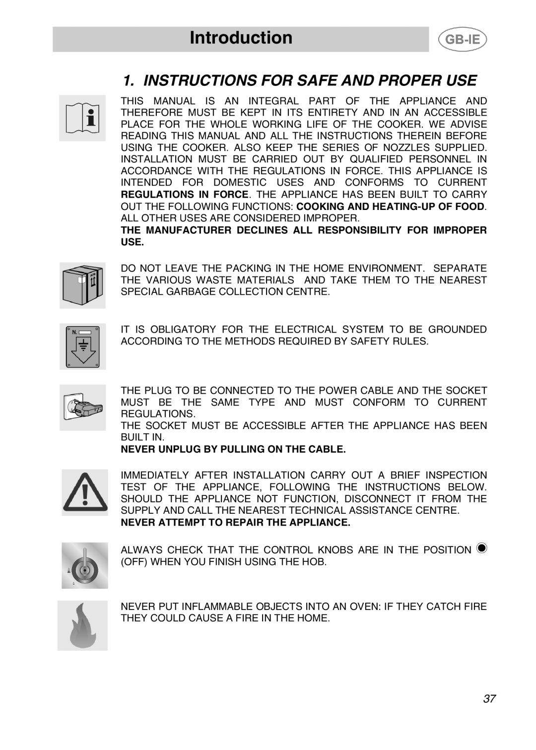 Smeg A2-5, A2-2 manual Introduction, Instructions for Safe and Proper USE 