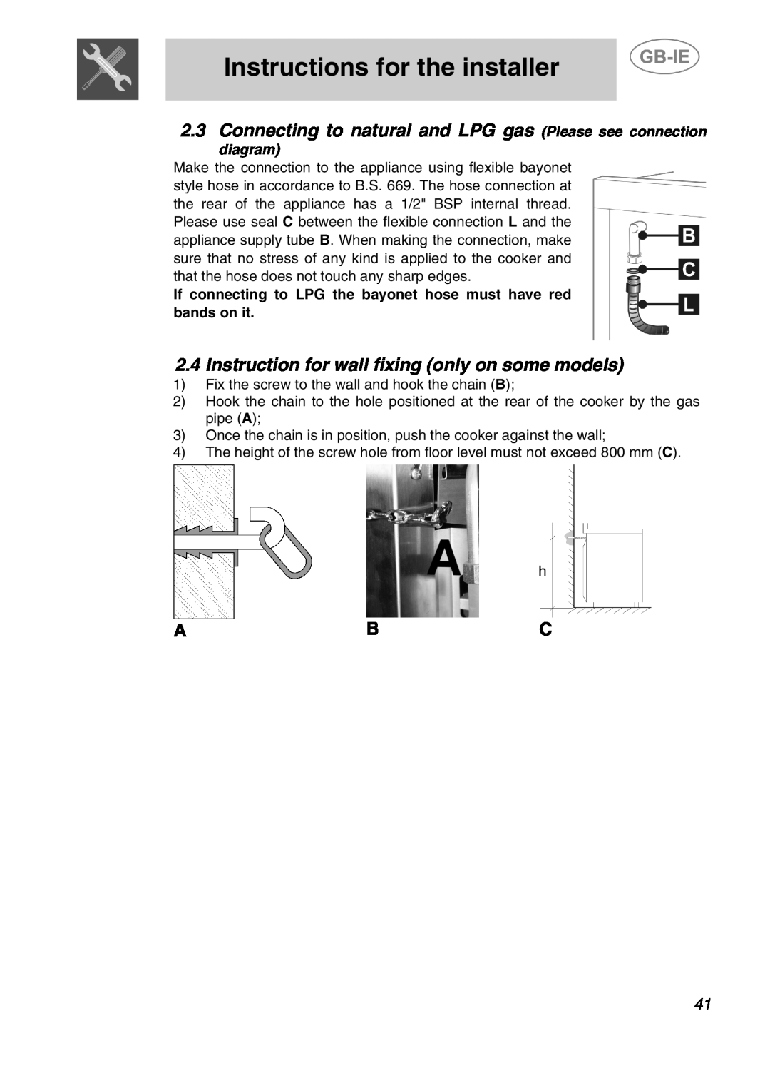 Smeg A2-5, A2-2 manual Instructions for the installer, diagram 