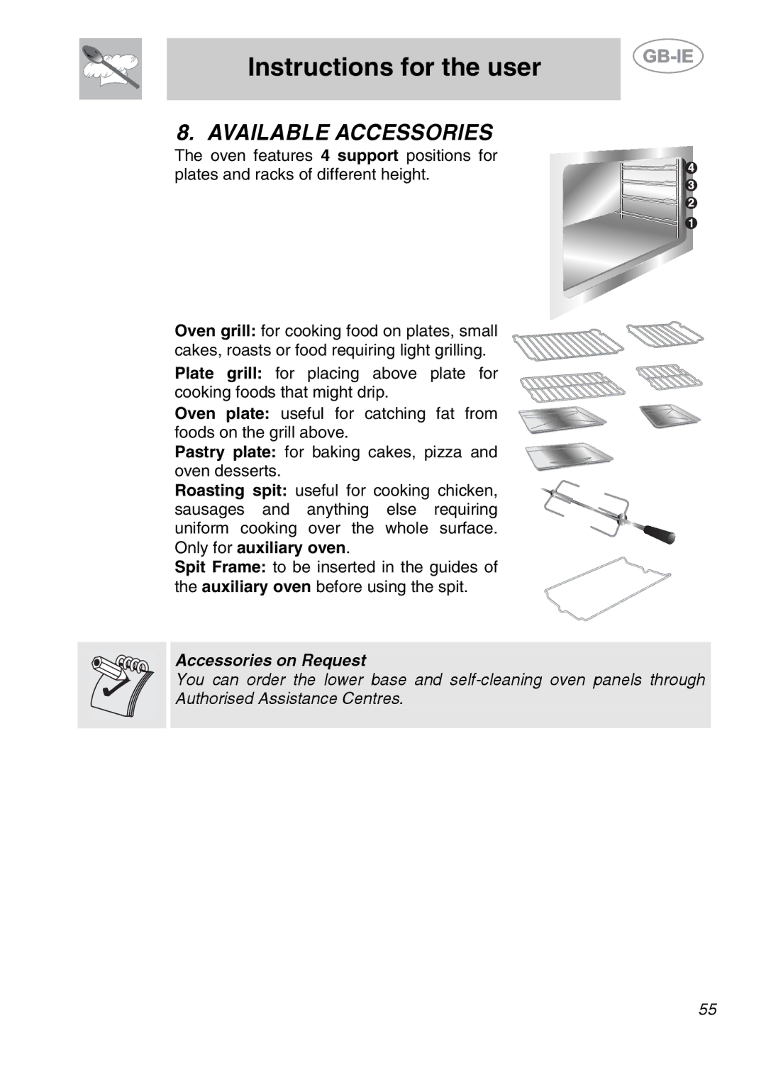 Smeg A2-6 manual Available Accessories, Accessories on Request 