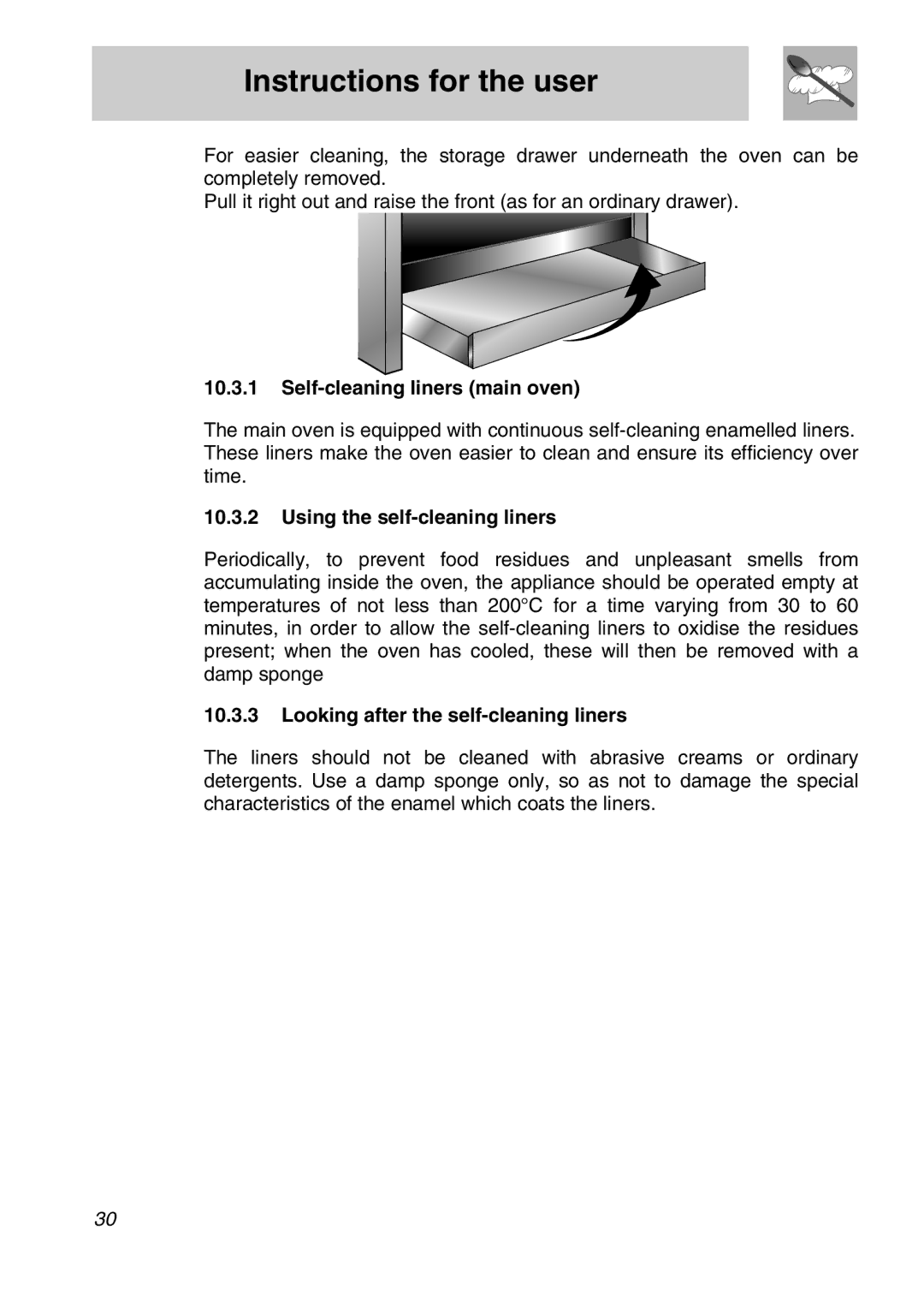 Smeg A21X-6 manual Self-cleaning liners main oven, Using the self-cleaning liners, Looking after the self-cleaning liners 