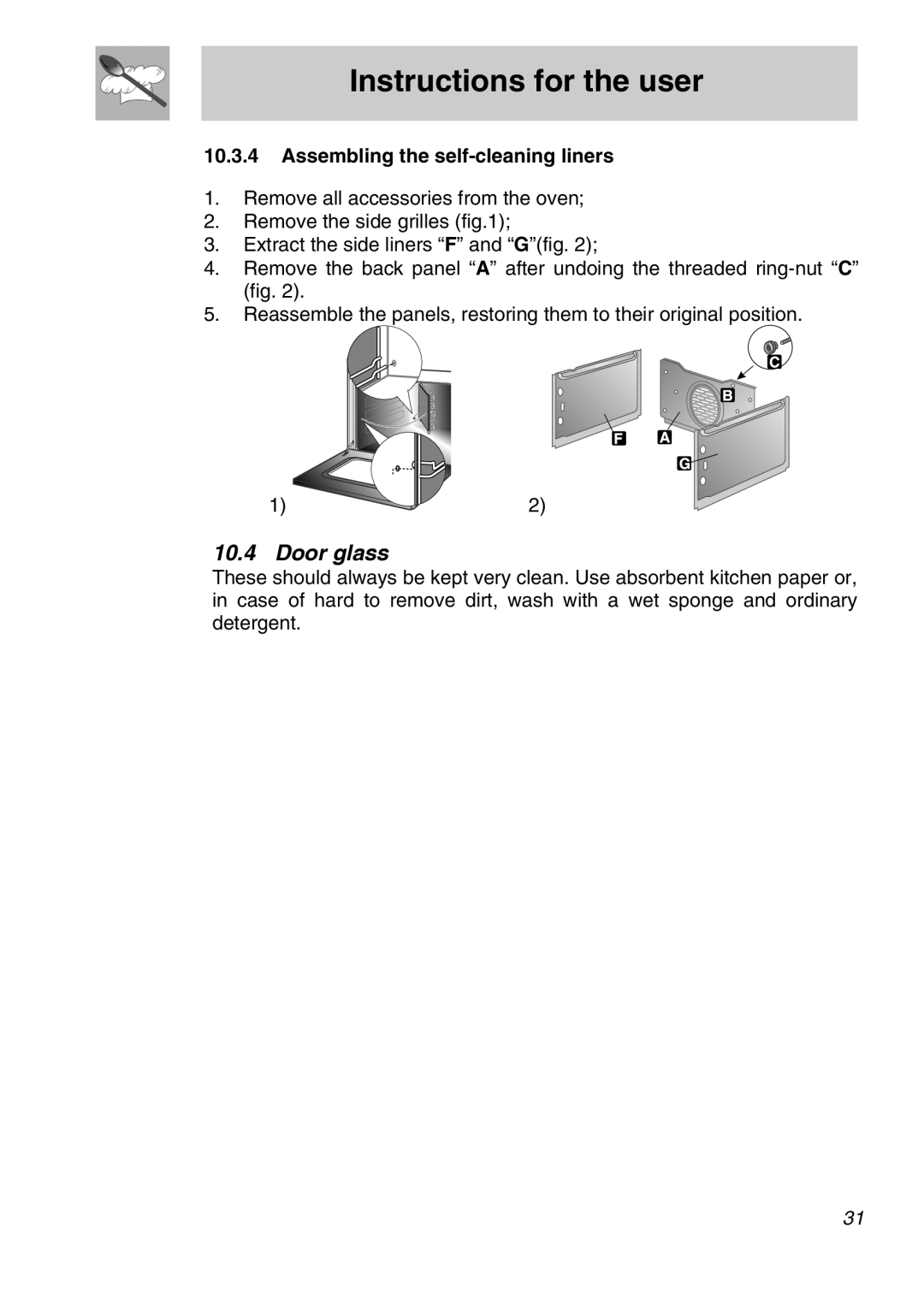 Smeg A21X-6 manual Door glass, Assembling the self-cleaning liners 