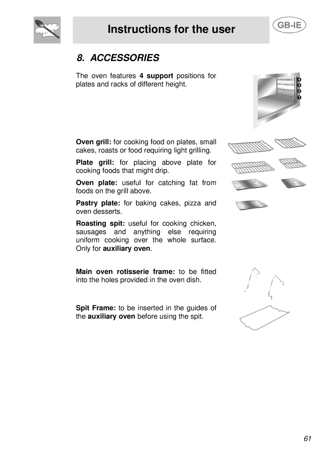 Smeg A3A-5, A3-5 manual Accessories 