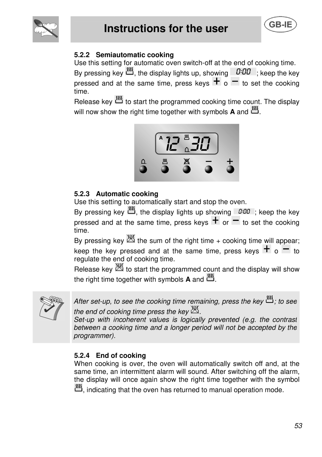 Smeg A3 manual Semiautomatic cooking, Automatic cooking, End of cooking 