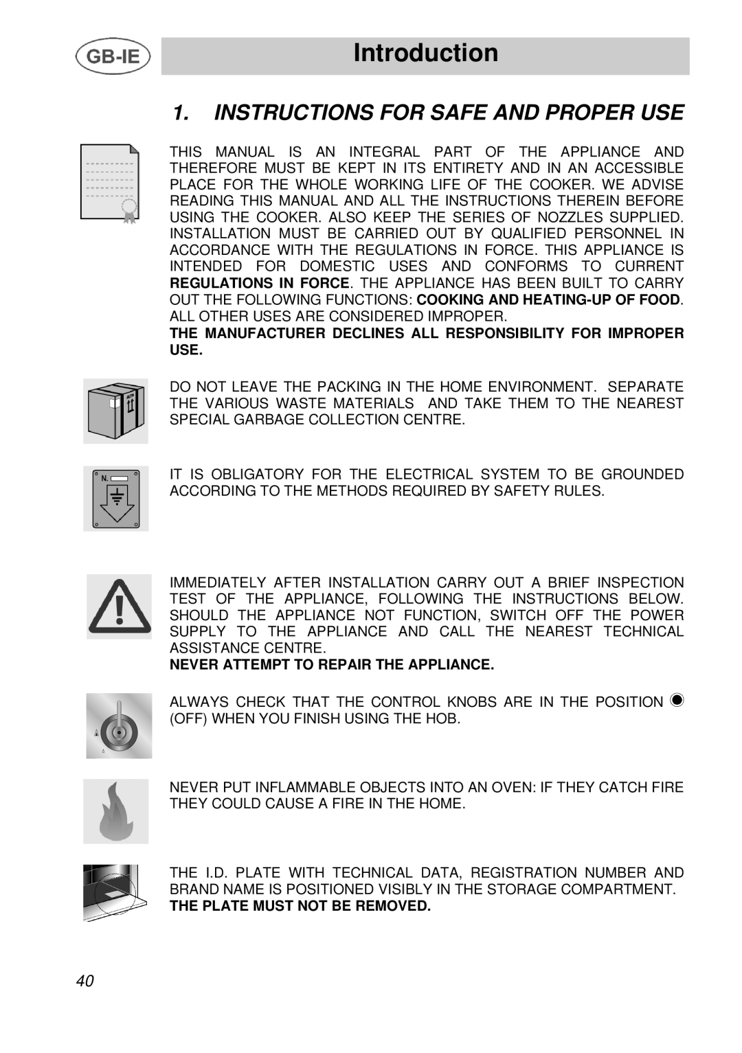 Smeg A3 manual Introduction, Instructions for Safe and Proper USE 